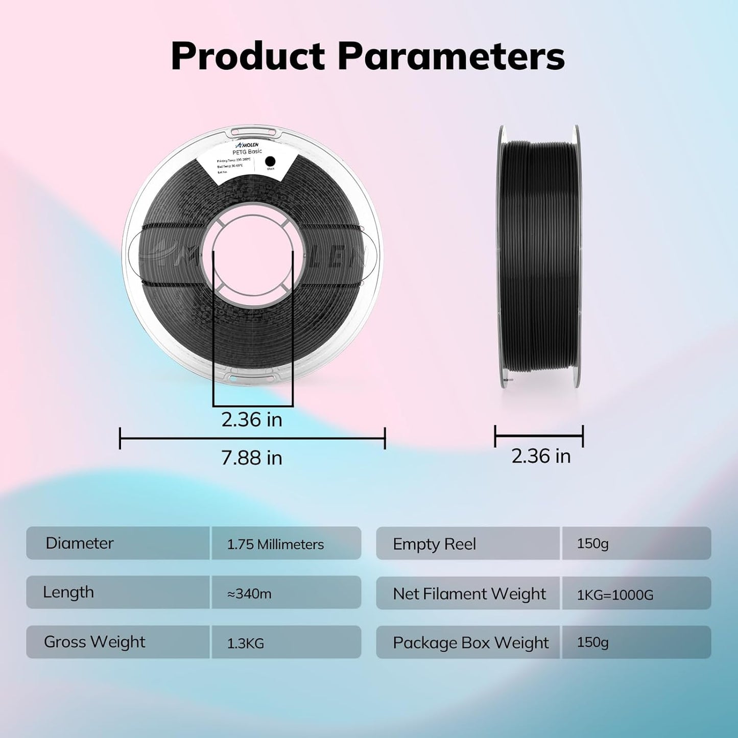AMOLEN Rapid PETG Basic 3D Printer Filament 1.75mm +/-0.02mm,500mm/s High Speed Strong Toughness Black 1KG/2.2lb