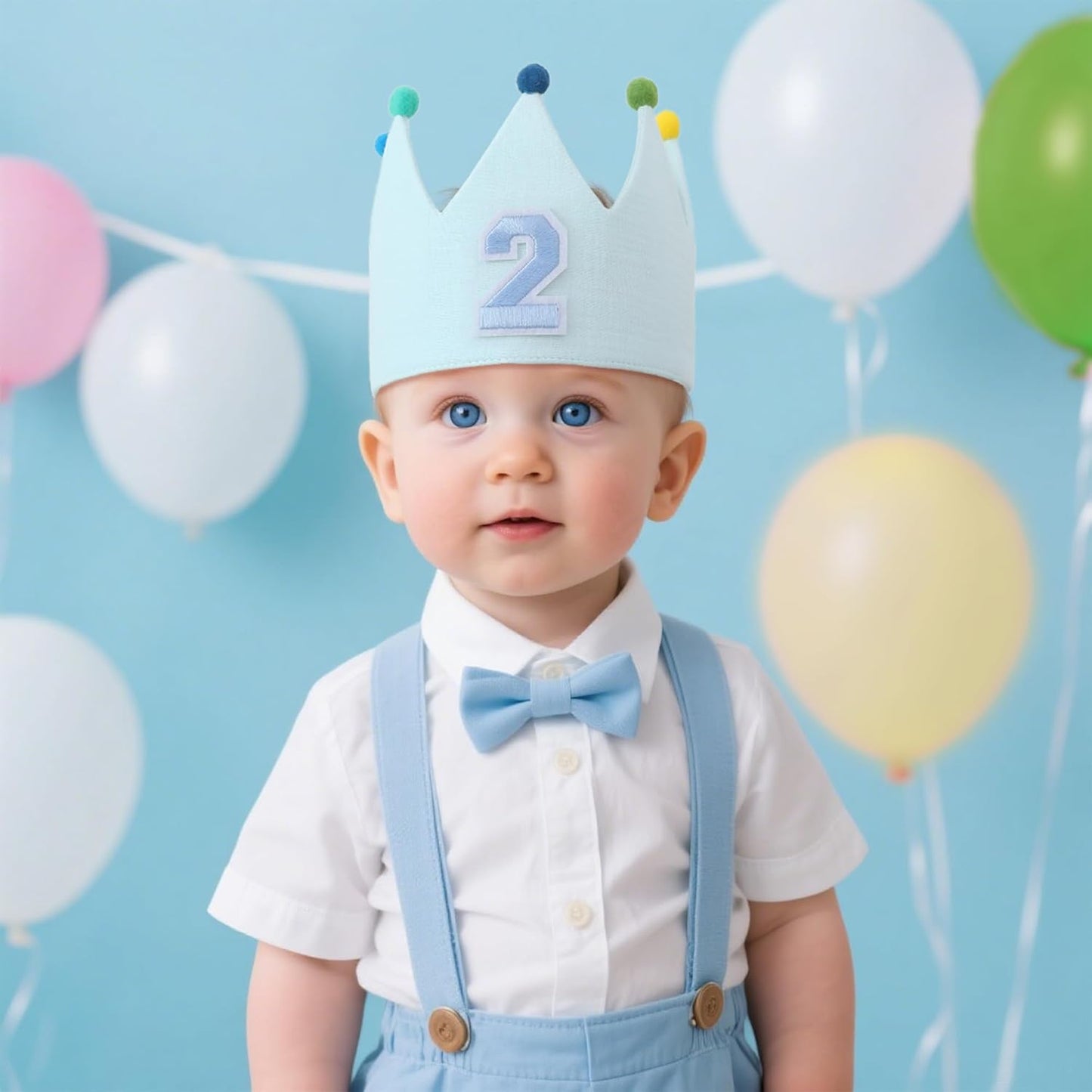 Muslin Crown Hat 1-3 Birthday For Baby Boy Girl Party Decoration Blue Pink Headband