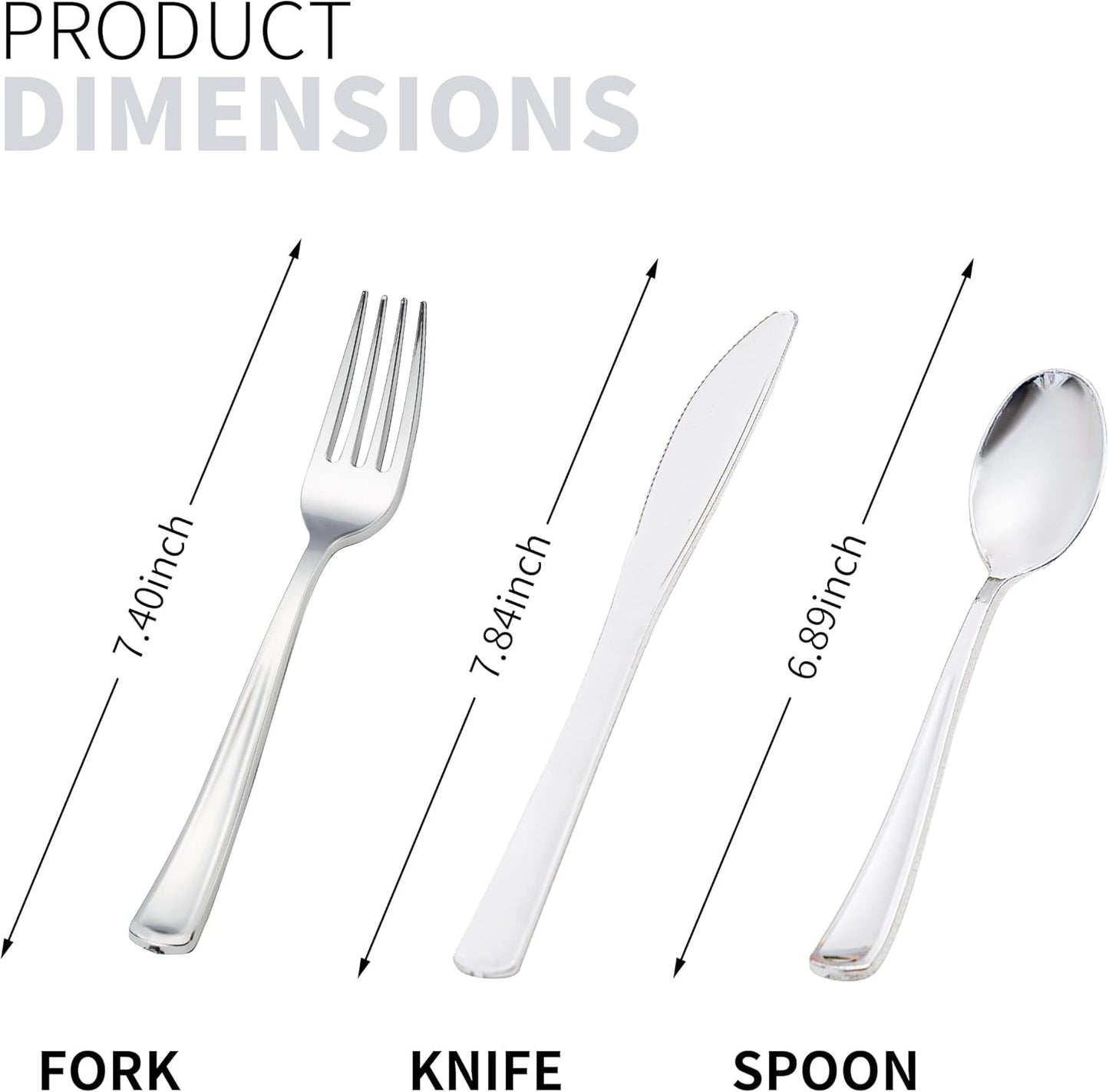 50 Pack Pre Rolled Silver Plastic Silverware Set, Disposable Wrapped Plastic Cutlery Set (50 Forks, 50 Knives, 50 Spoons, 50 Napkins) for Wedding Party