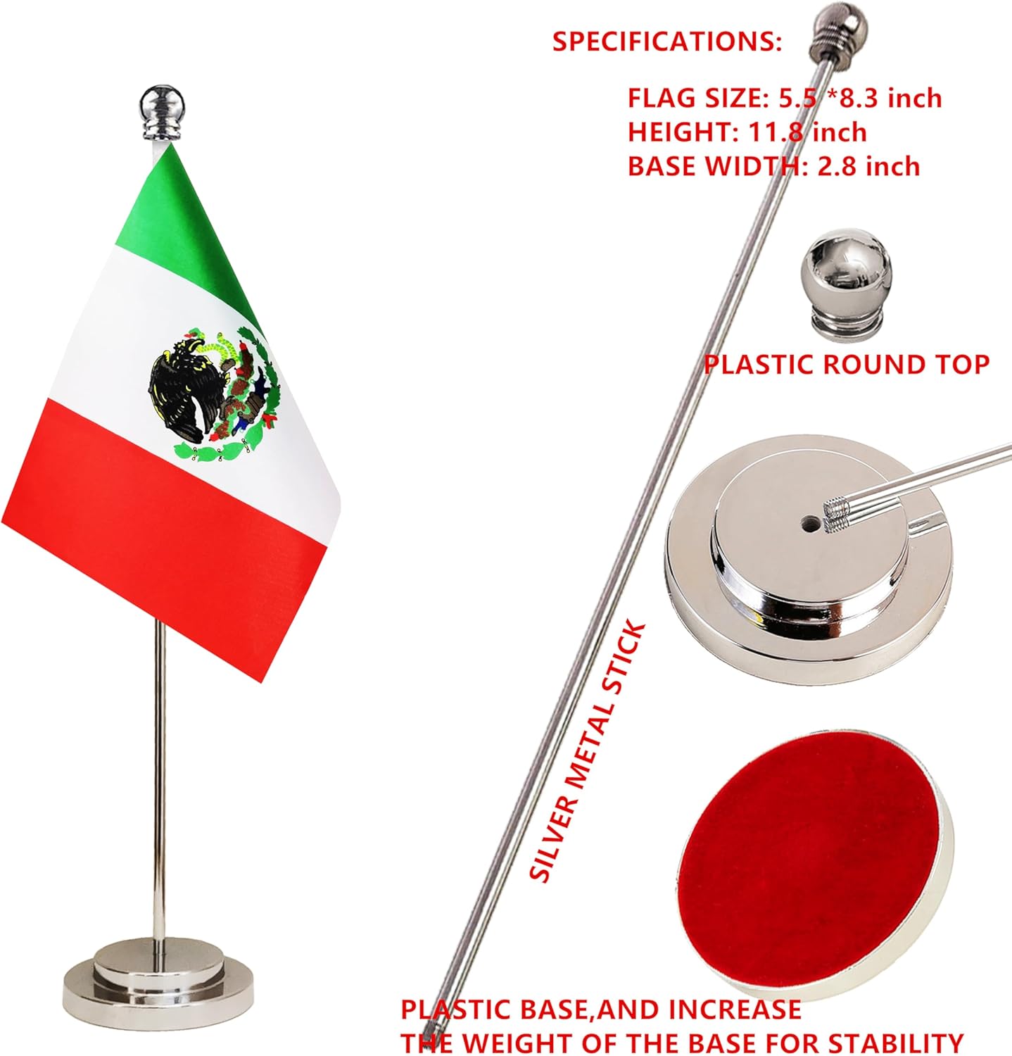 Mexico Mexican Deluxe Desk Flag Set Small Mini Miniature Mexico Mexican Table Desktop Flags,Festival Events Celebration,Office Decoration-2 Pack