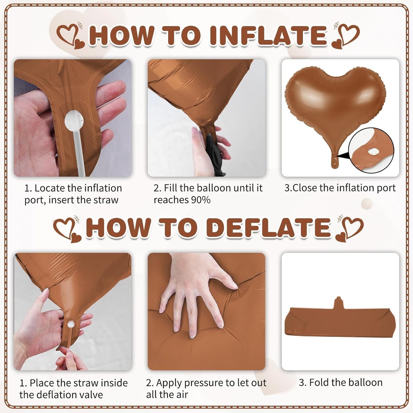 24 Inch Brown Heart Balloons, Coffee Heart Shaped Foil Balloons, Tan Helium Balloon for Valentines Day Bridal Shower Anniversary Bachelorette Wedding Birthday Party Decorations