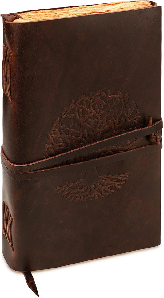 LUXEORIA Tree Of Life Leather Journal for Women and Men, Handcrafted Leather Journal for Writing Womens, Sketchbook, Travel Diary with Unlined Deckle Paper, Vintage Brown 8x13