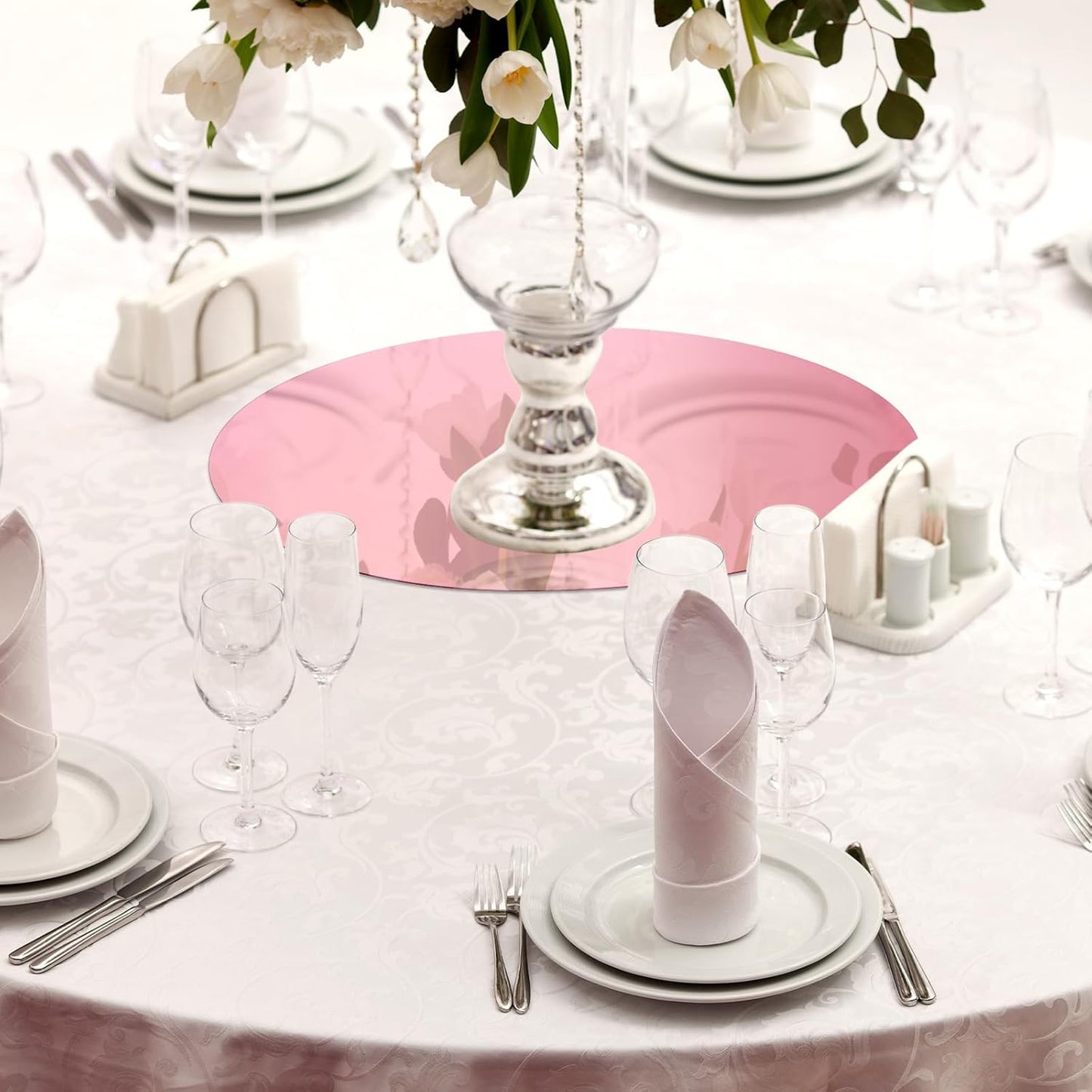 Thyle 20 Pcs 10 Inch Acrylic Round Mirrors for Tables Centerpieces Circle Mirrors Candle Plates for Wall Wedding Table Centerpieces for Baby Shower Party, Thickness 1 mm (Rose Gold)