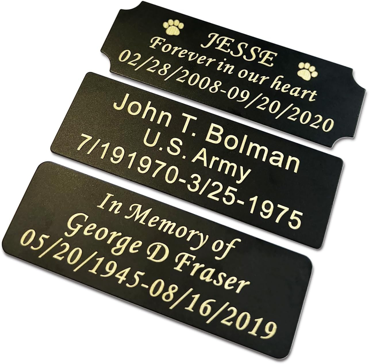 3" W x 1" H Personalized Custom Engraved Solid Brass Plate Frame Name Label Art Tag for Frames with Adhesive Backing or Screws Black