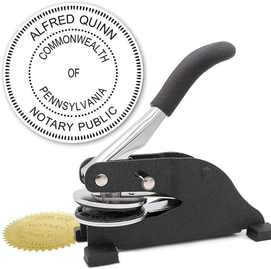 MaxMark Notary Seal Round Desk Embosser for Pennsylvania State - Includes Gold Burst Seal Labels (50 Count)