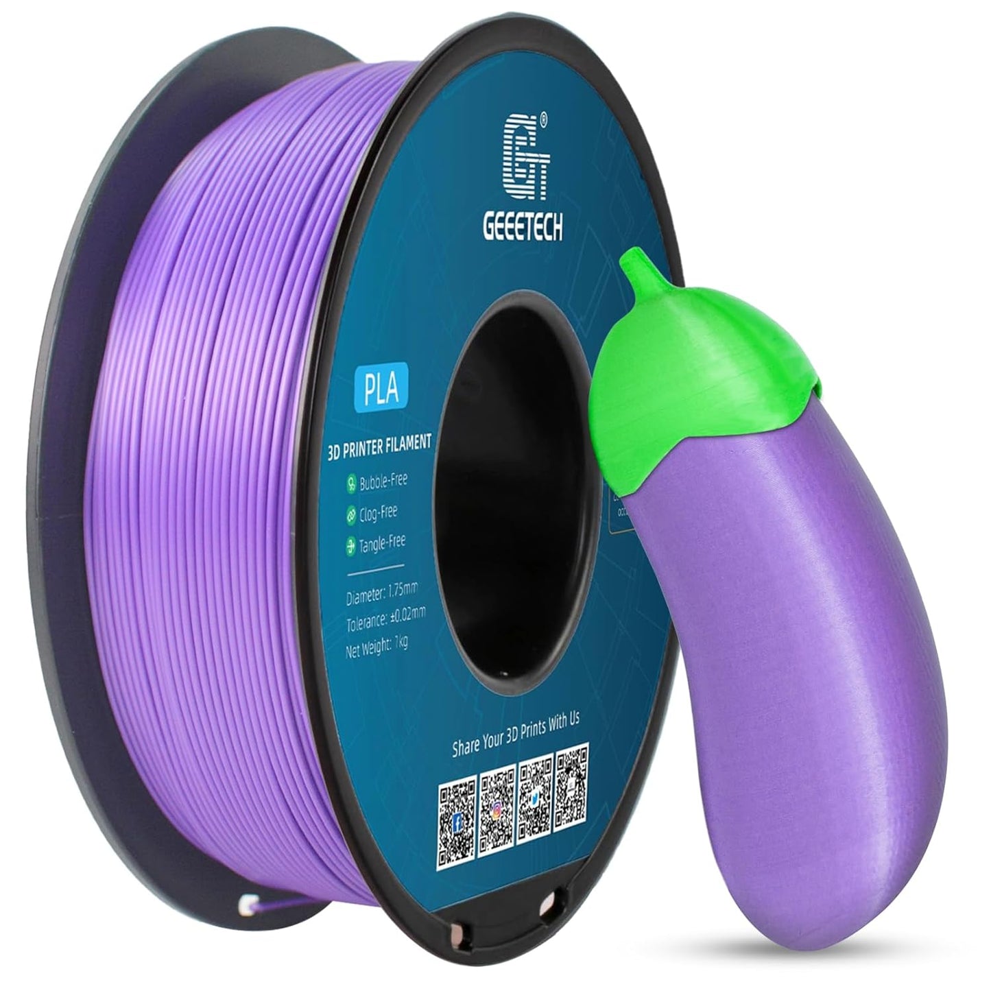 Geeetech Purple PLA 3D Printer Filament, 1kg Spool (2.2lbs), Upgrade Tidy Winding Tangle-Free, 1.75mm Dimensional Accuracy +/- 0.02 mm, 3D Printing Filament Fits for Most FDM 3D Printers