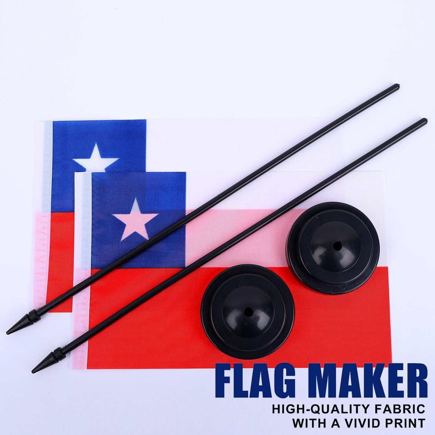 Chile Desk Flag 12" Solid Pole Deluxe Set Chilean Flags Banner Mini Small Chile Office Table Flags with Black Stand Base Desktop Decorations(2Pack)