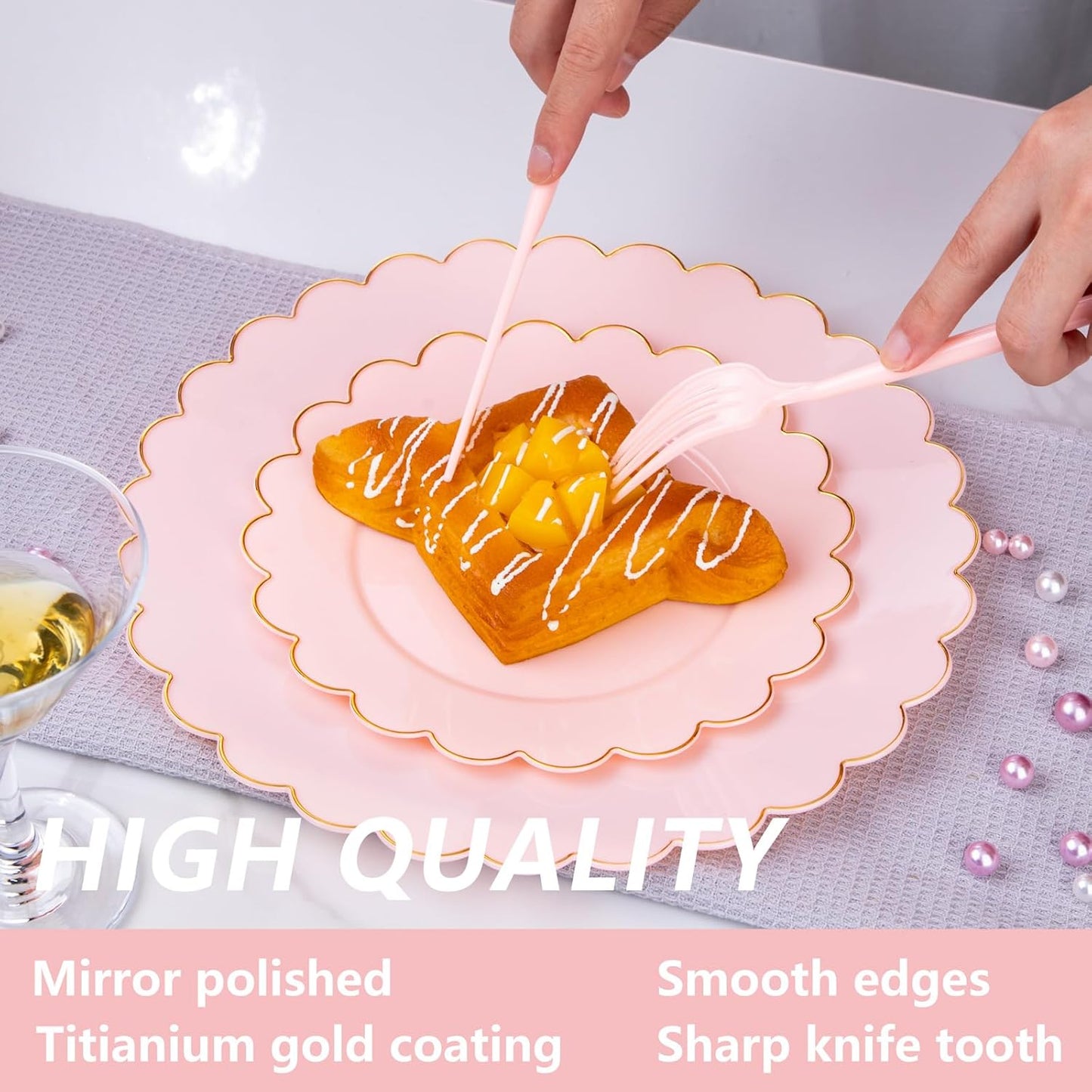 Supernal 180pcs Pink Plastic Silverware Heavy Duty Pink Party Disposable Cutlery Plastic Forks and Spoons Disposable Utensils Include 60 Forks,60 Knvies,60 Spoons for Wedding,Party or Daily Using