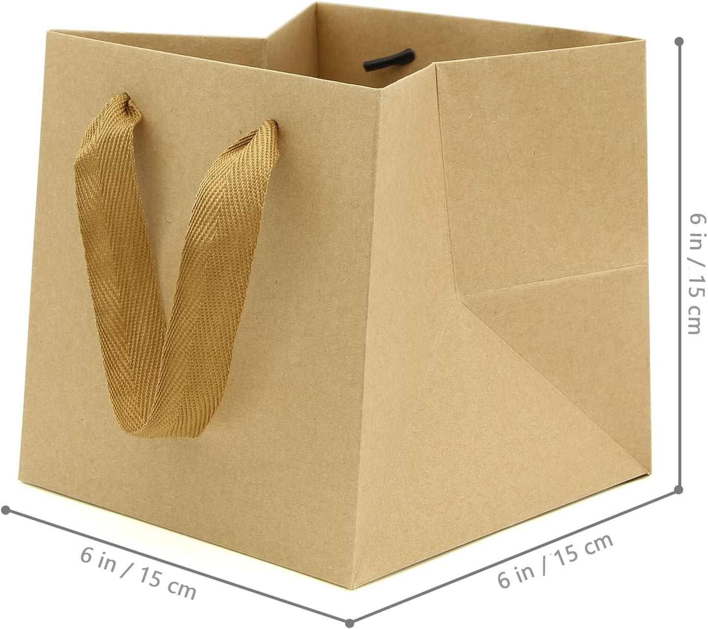 Kraft Paper Gift Bag Small Square Bottom Kraft Paper Bags with Handles (Natural Kraft, 6 x 6 x 6 in, 10 CT)