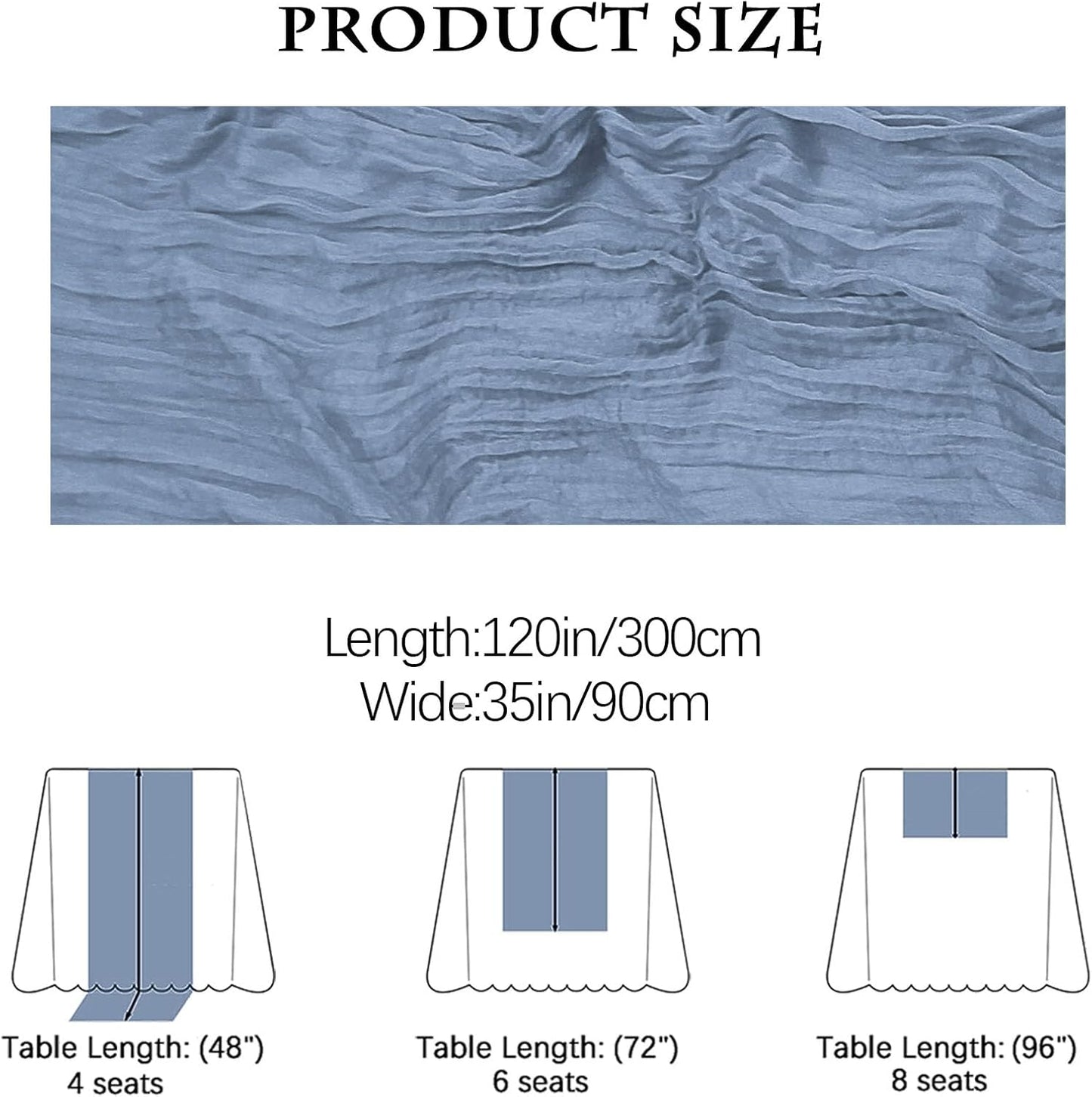 4 Pack Dusty Blue Cheesecloth Table Runner 35x120 Inch Boho Gauze Fabric Cheese Cloth Table Runner 10Ft Rustic Romantic Sheer Table Runners for Wedding Party Bridal Baby Shower Long Table Decoration