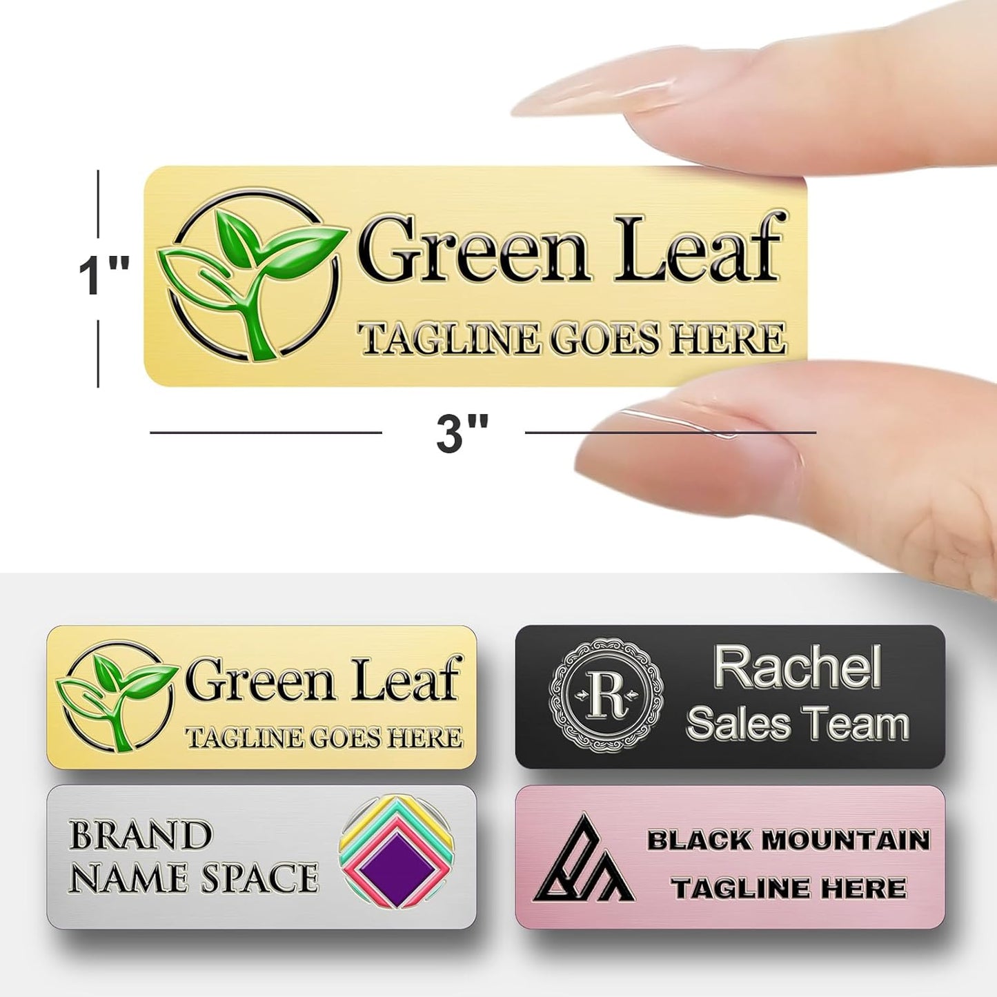 Custom ID Name Tag Badges Identification Personalized with Text & Full Color Logos - Adhesive Lable, Sign - Metal Name with Pin or Magnetic Backing Plates for Business Work Lable Sign Employee Name