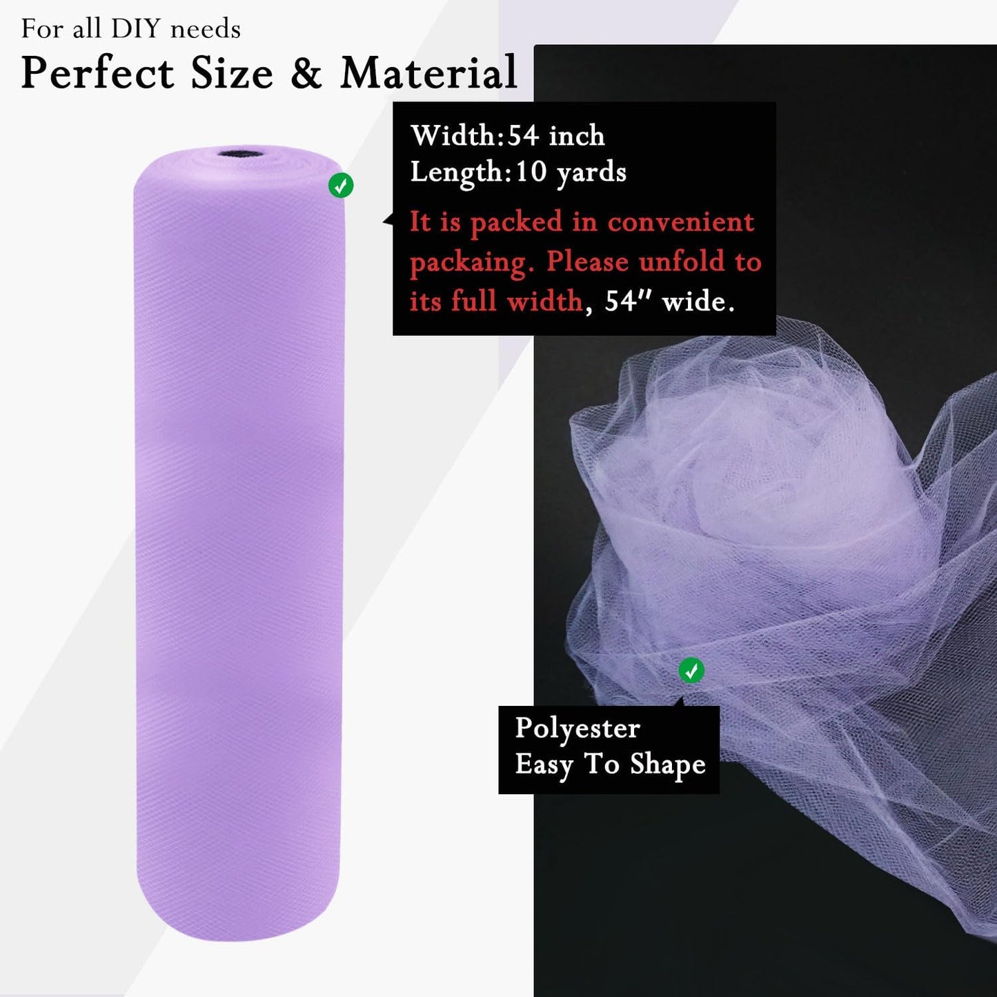 Lavender Tulle Fabric Rolls 54 Inch by 10 Yards Fabric Tulle Bolt for Wedding Decorations DIY Tutu Baby Shower Table Skirt Birthday Party Craft Supplies