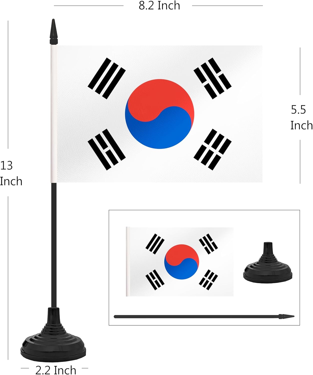 12 Pack Korea Desk Flag Set, Korean Table Office Flag, Small Miniature Desktop Flag With Black Pole and Black Base, Classroom, Offices Meeting Desk Decoration (Korea)