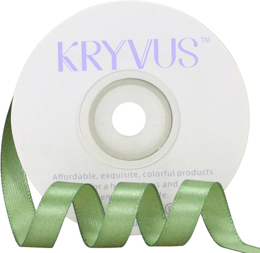 Sage Green Satin Ribbon 3/8 inch X Continuous 25 Yards, Single Face Polyester Ribbon Perfect for Gift Wrapping, Flower Bouquet, Wedding Decor, Crafts, Bow Making, Sewing and More