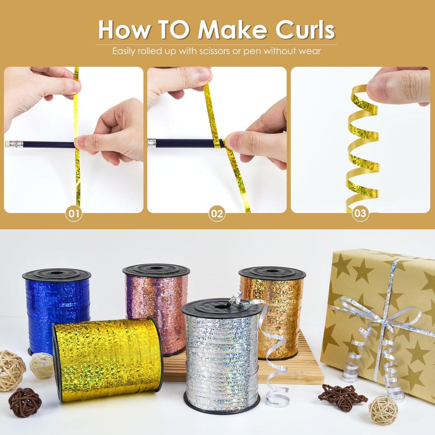 Rose Gold Curling Ribbon - 500 Yard Shiny Metallic Curly Gift Wrapping Ribbon for Florist Flowers