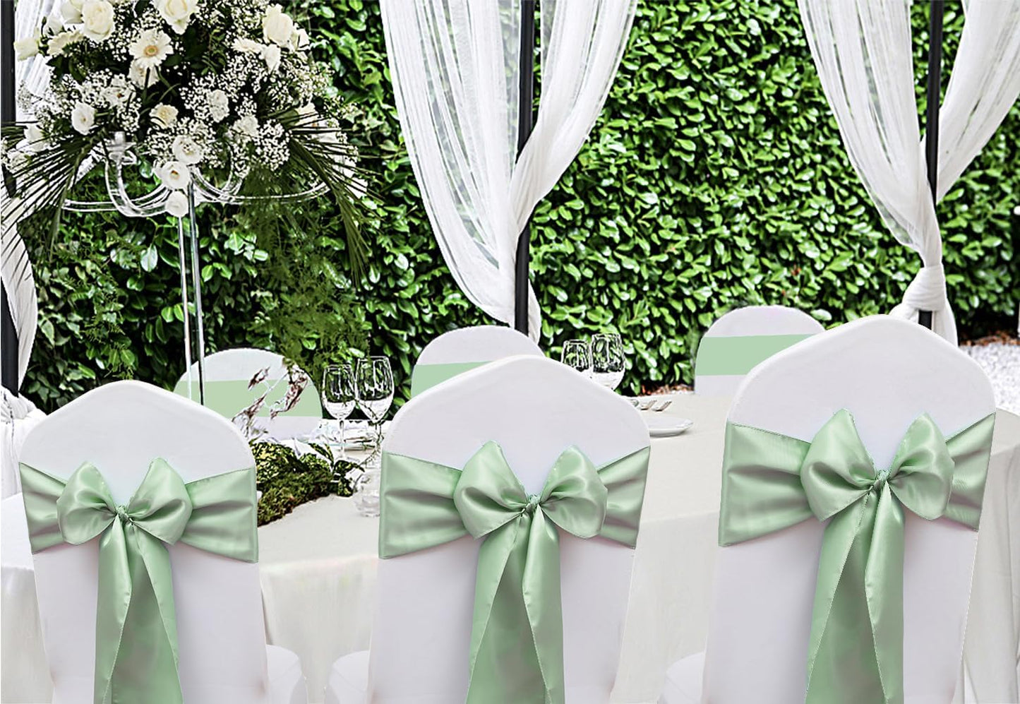 50 Pack Satin Sage Green Chair Sashes for Wedding Birthday Party Bridal Shower Gender Reveal Decorations, Sage Green Chair Sash for Folding Chairs Banquet Chairs Chiavari Chairs
