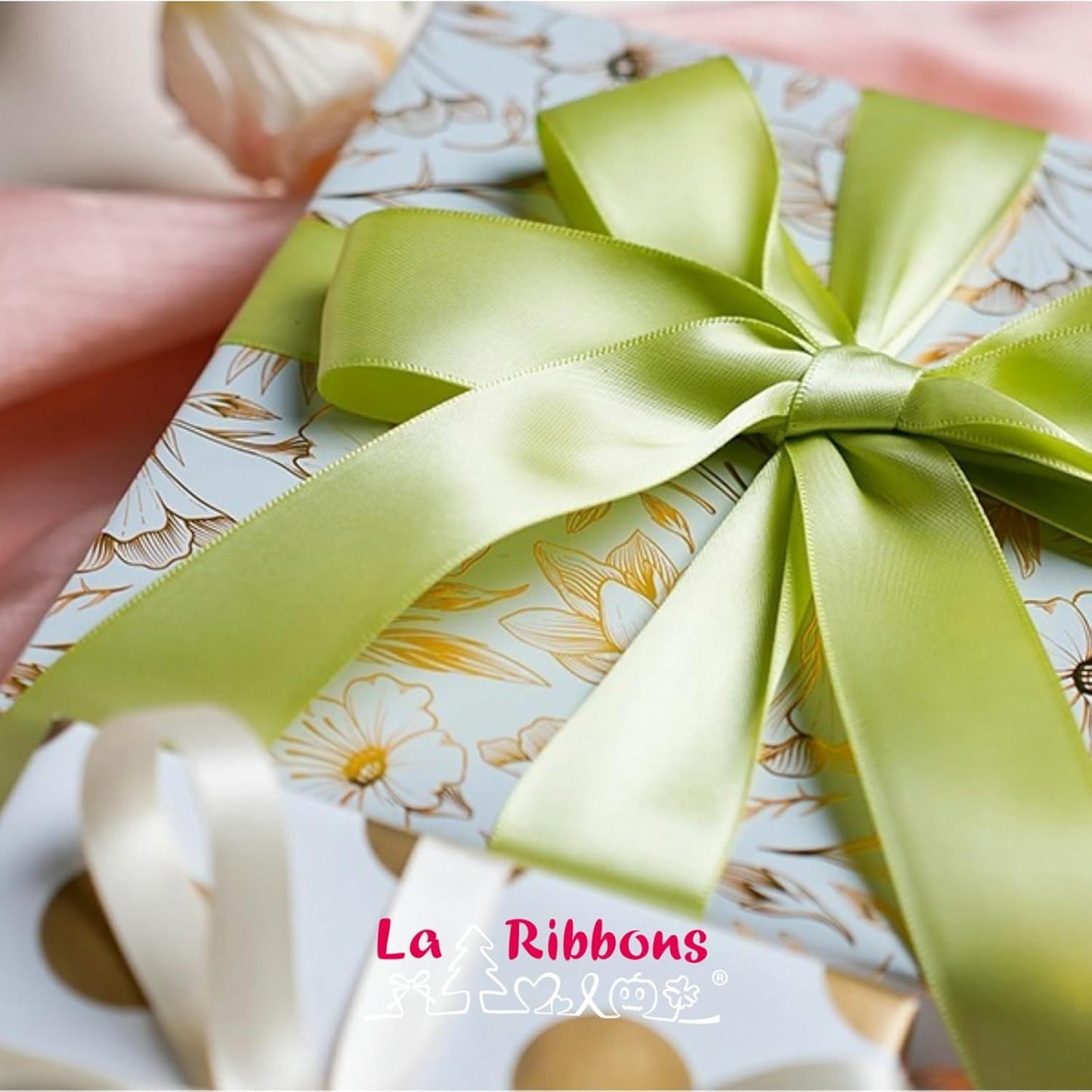 LaRibbons 1 Inch 25 Yard Double Faced Satin Ribbon, Lime Green Satin Craft Fabric Ribbon for Gift Wrapping Floral Bouquets Wedding Party Decoration