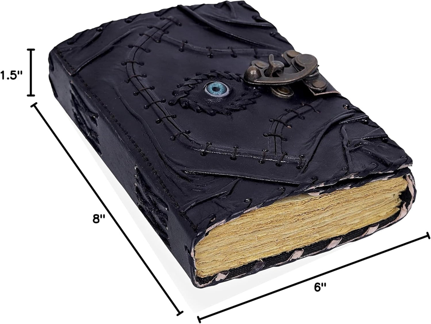 cuero Vintage Hocus Pocus Book of Spells Leather Journal Evil Eye Diary Girmoire Spell Book Prop Gifts (7" BLACK)