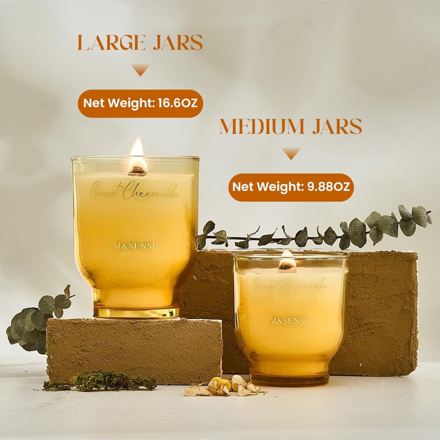 M&SENSE 9.88oz Natural Soy Wax Jar Candle with Wooden Wick | Carrot Cheesecake Scent | 55-Hour Burn & Long-Lasting Burn | Easter Candle Gift