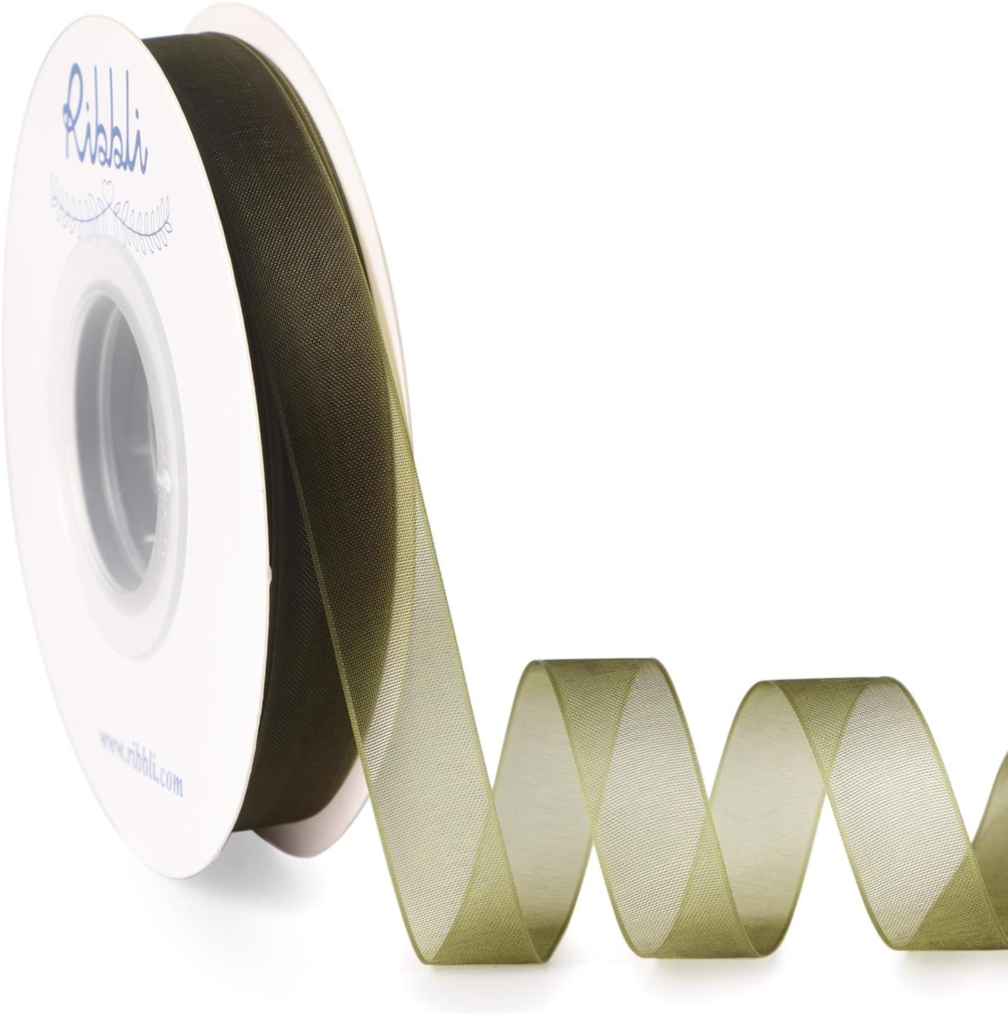 Ribbli Moss Green Organza Ribbon 1/2 Inches x Continuous 50 Yard Green Sheer Ribbon for Gift Wrapping,Cookie Wrapping,Wedding Decoration