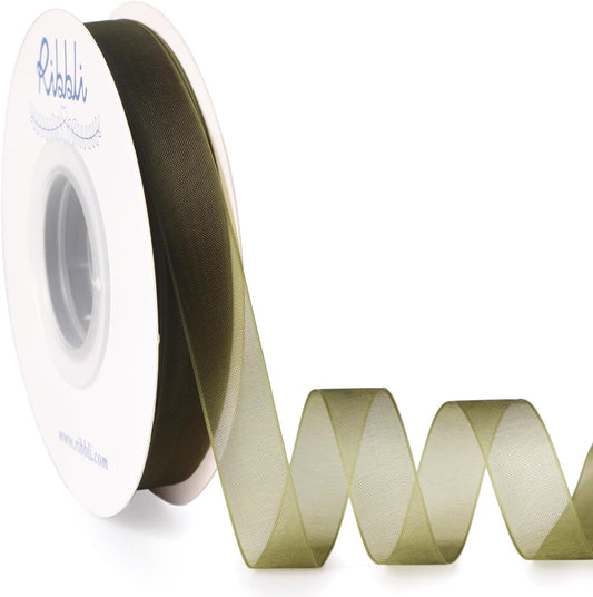 Ribbli Moss Green Organza Ribbon 1/2 Inches x Continuous 50 Yard Green Sheer Ribbon for Gift Wrapping,Cookie Wrapping,Wedding Decoration