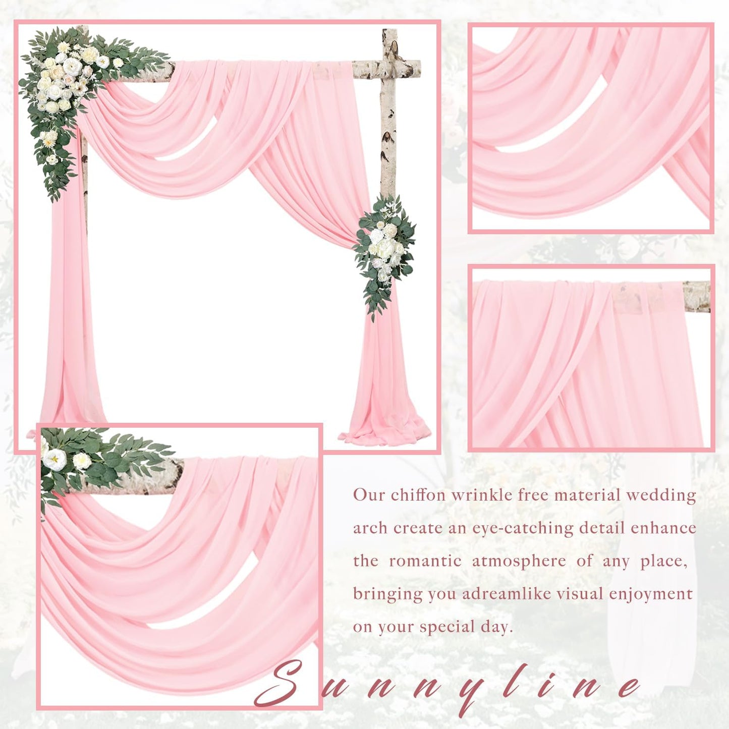 2 Panels Wedding Arch Draping Fabric 20Ft Length x 28" Width Light Pink Arch Drapes Chiffon Fabric Sheer Curtains Backdrop for Party Bridal Decor Wedding Ceremony Ceiling Stage Reception Decorations