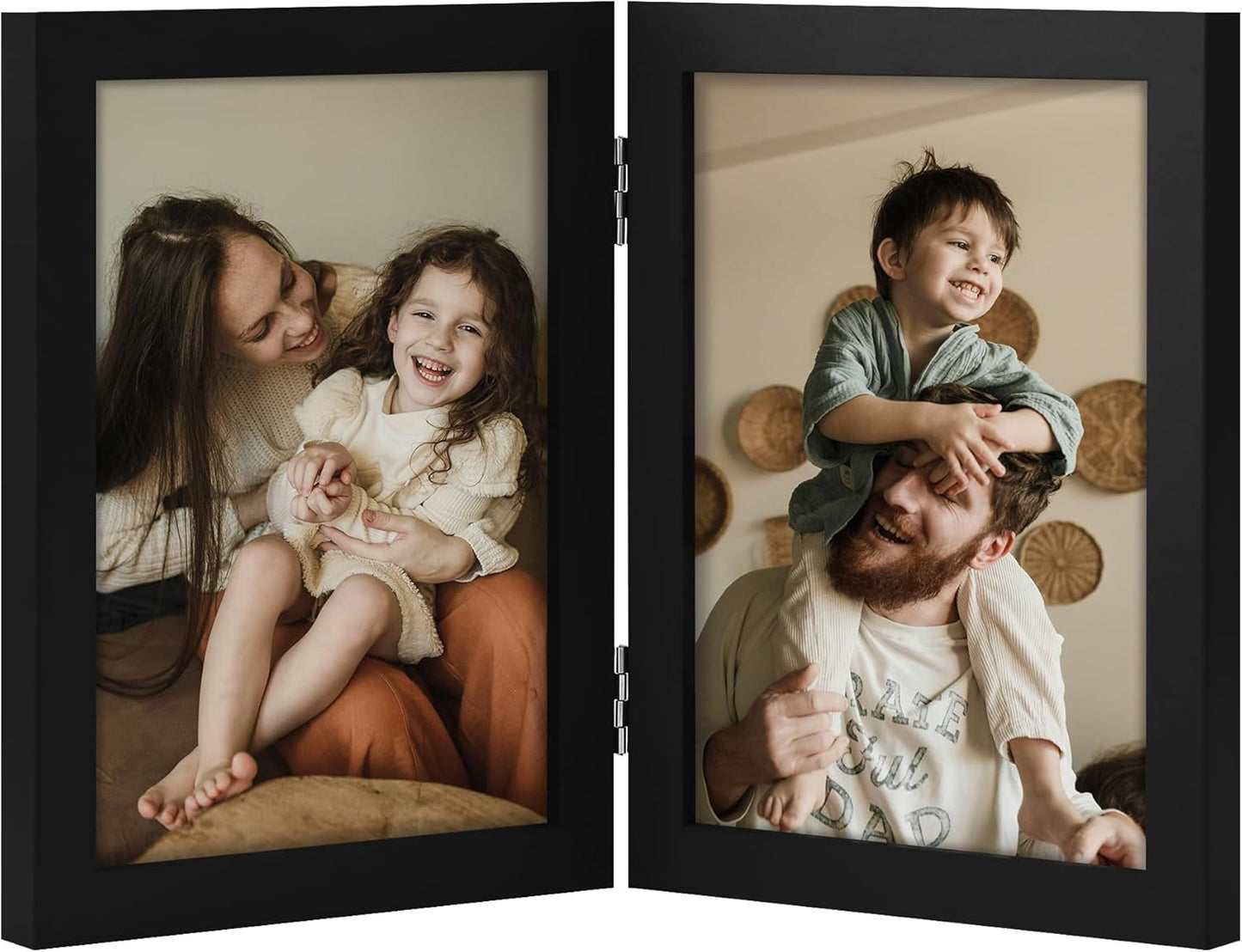 decorUhome Double 5x7 Picture Frame Vertical, Engineered Wood Bifold Photo Frame with Plexiglass for Tabletop Display, 5x7, Black