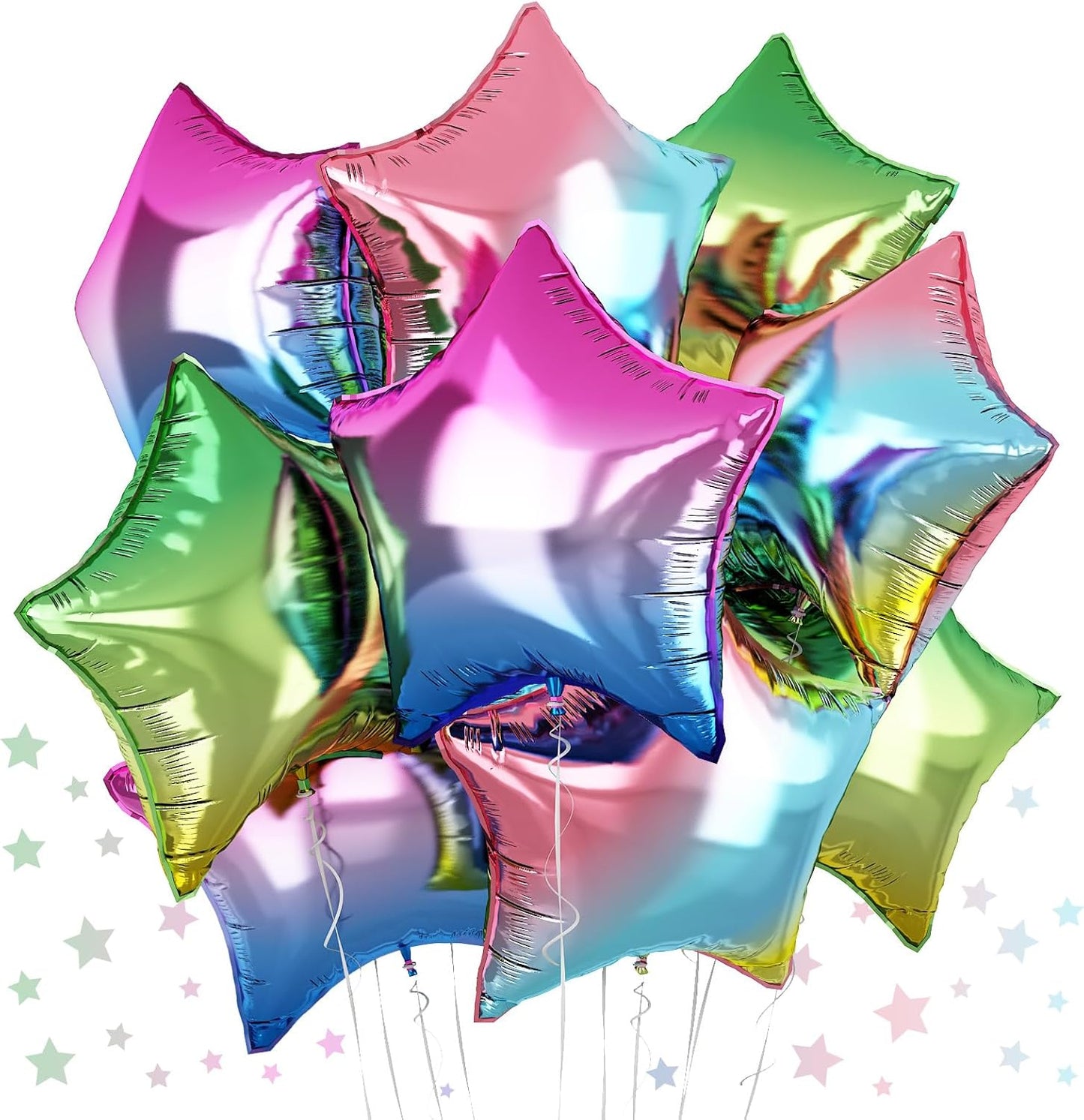 Gradient Color Star Foil Balloons, 18 Inch Rainbow Stars Shape Mylar Helium Balloons Colorful Pentagram Aluminum Foil Party Balloons for Kids Birthday Rainbow Party Coloful Theme Party Decoration