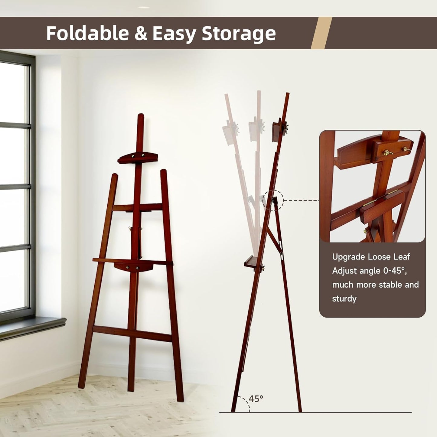 Adjustable Wooden Painting Easel, Pine Art Easel Stand Hold up to 43'', Painting Canvas for Wedding Sign and Poster, Drawing for Adults, Begginners and Students, Walnut