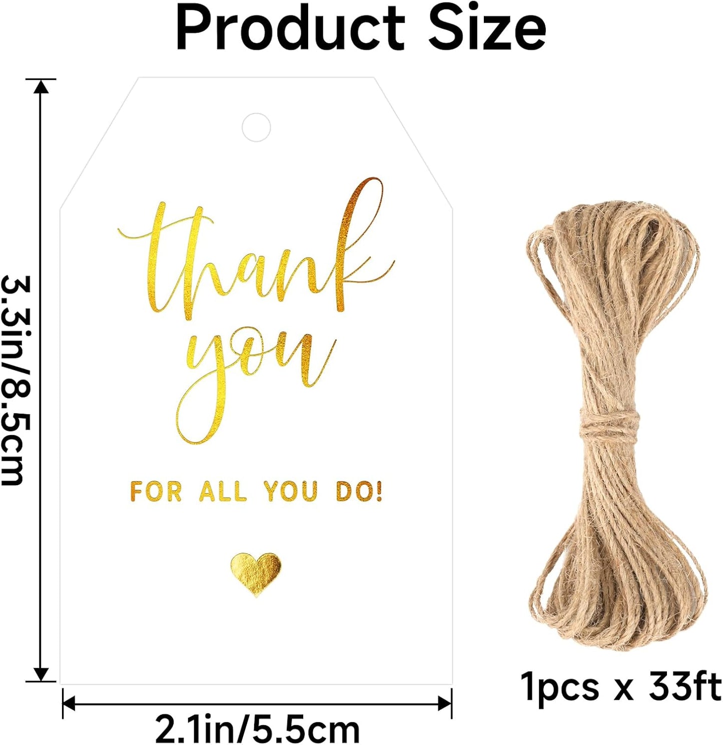 joycraft Thank You for All You Do Tags - 50Pcs Gold Foil Thank You Gift Tags with String, 3.3x2.2in Paper Gift Wrap Hangtags for Wedding, Teacher Appreciation, Mother's Day Thanksgiving, Christmas