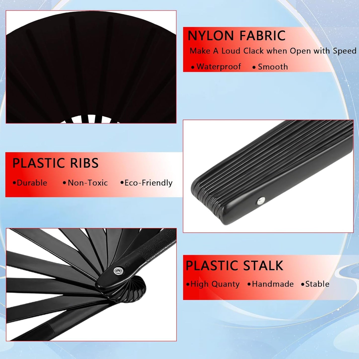 13inch Large Rave Fan Popping Clacking Fans for Line Dancing,Hand Fans for Women Foldable,Boots on The Ground Fan,Portable for Outdoor,Wedding,Party,Decoration (2pcs Black)