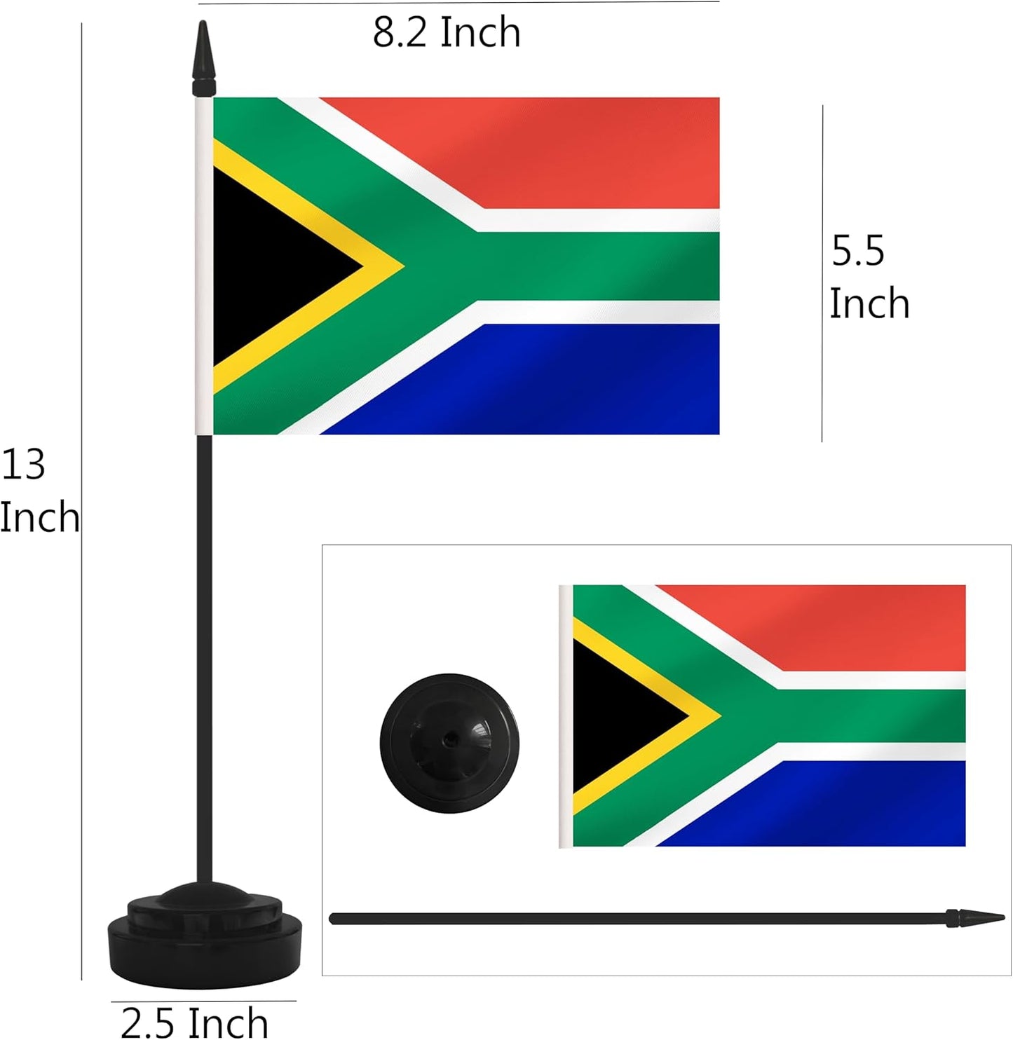 2 Pack South Africa Desk Flag Set, South Africa Desktop Small Miniature Table Office Flag with 12" Black Pole and Black Base, Offices, Classroom, Home, Festival Decoration (South Africa)