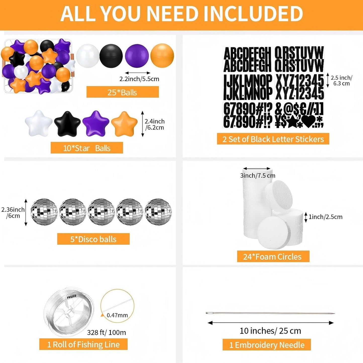 Giant Friendship Bracelet Garland Kit, DIY Birthday Banner with Letters Ball Jumbo Customizable Friendship Bracelet Decor for Halloween Christmas Wedding Party(Black, Orange, Purple)