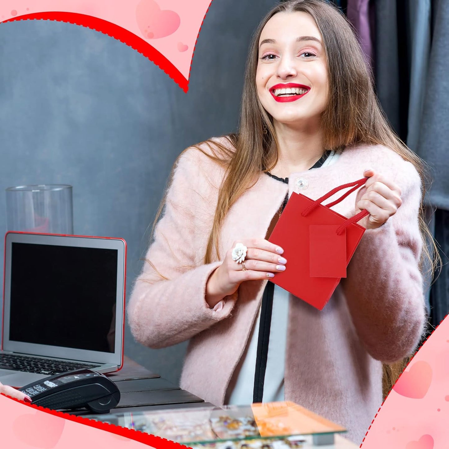 Sherr 100 Pack Mini Gift Bags Bulk, 4 x 2.75 x 4.5 Inches Paper Bags with Tags, Extra Small Paper Gift Boxes with Handles for Birthday, Party Favors, Weddings, Small Business(Red)