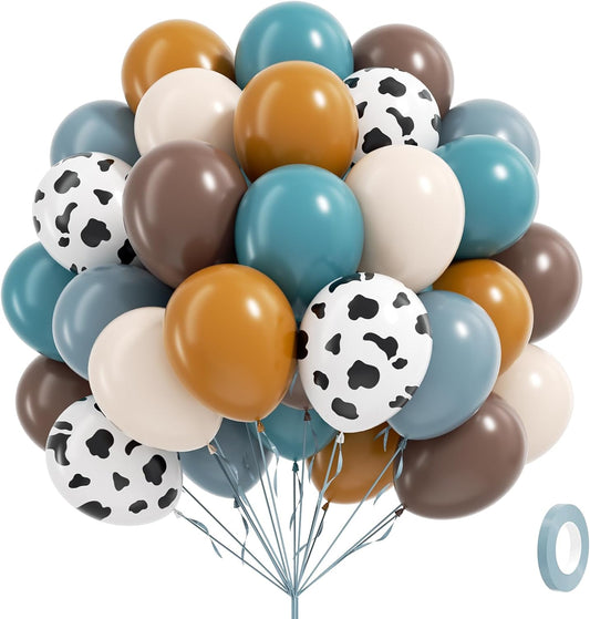 60pcs Cowboy Balloons, Brown Slate Blue Dusty Blue Sand White Latex Western Balloons for Farm Cowboy Western Baby Shower Birthday Party Decorations