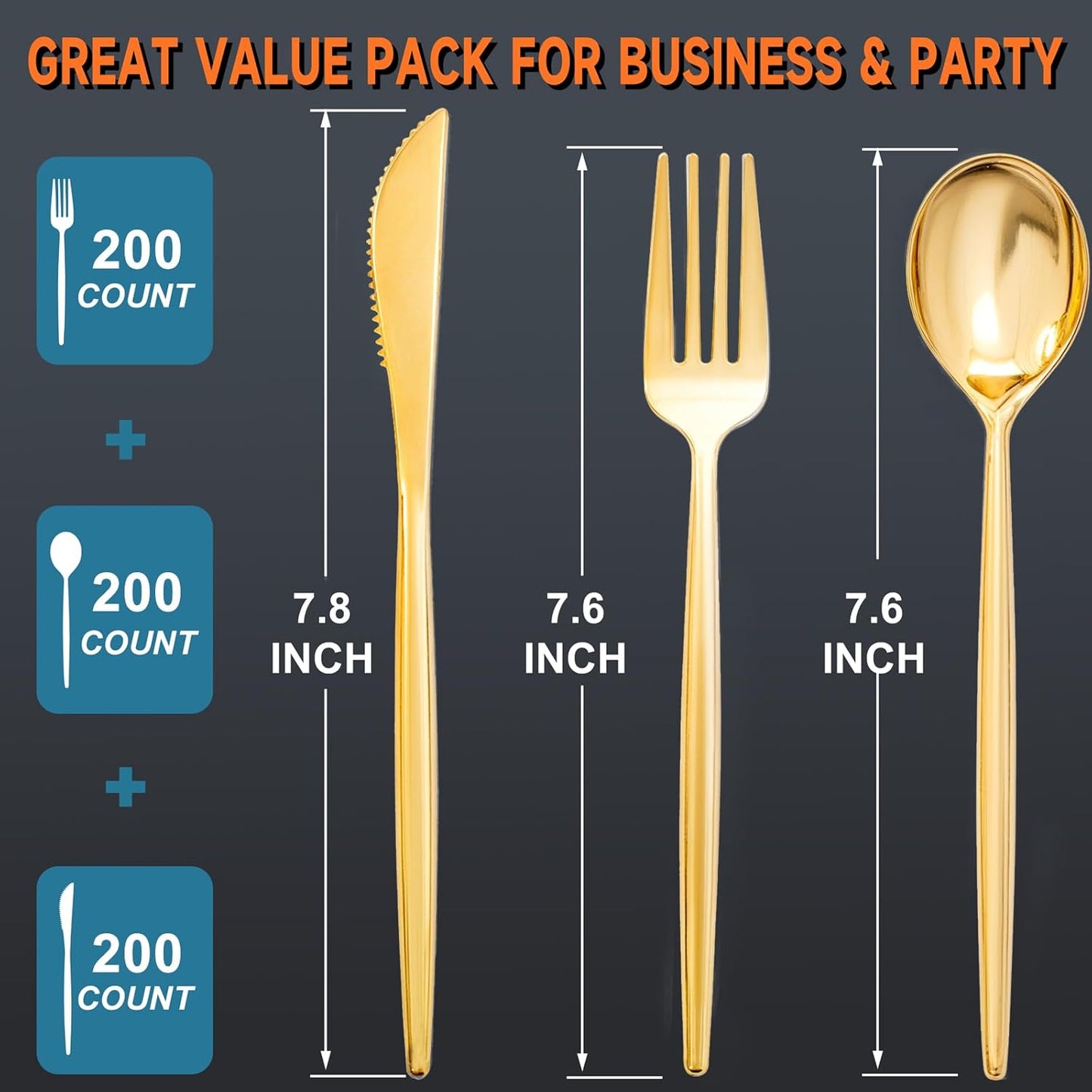 SUT 600 Pcs Gold Plastic Silverware, Gold Disposable Utensils, Heavy Duty Cutlery Set, Disposable Silverware Set Include 200 Forks, 200 Spoons, 200 Knives Heavy Duty Flatware for Party