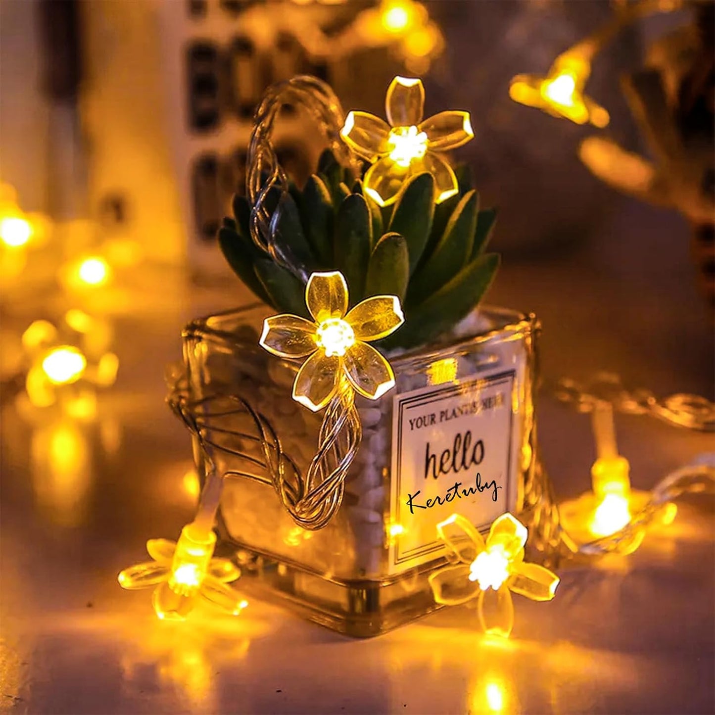 Decorative Flower String Lights for Bedroom, Battery Operated & USB Plug in 10 FT 30 LED Cute Fairy Cherry Blossom Floral Lamps Indoor Outdoor Christmas Holiday Hanging Vine Decorations (Warm White)