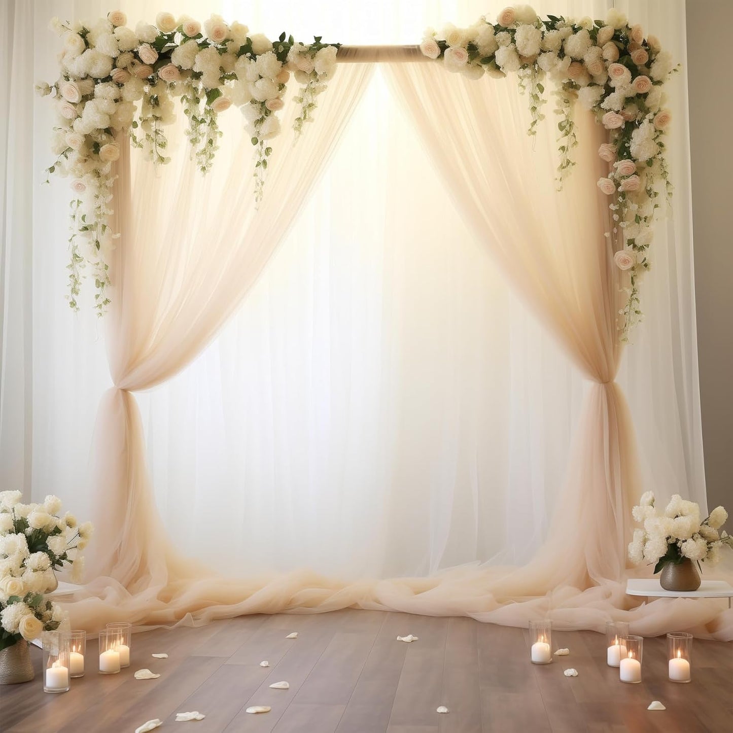 10x10 Champagne Tulle Backdrop Curtains for Parties, Sheer Backdrop Curtain Wedding Photo Background Drapes for Baby Shower Photography Birthday Party