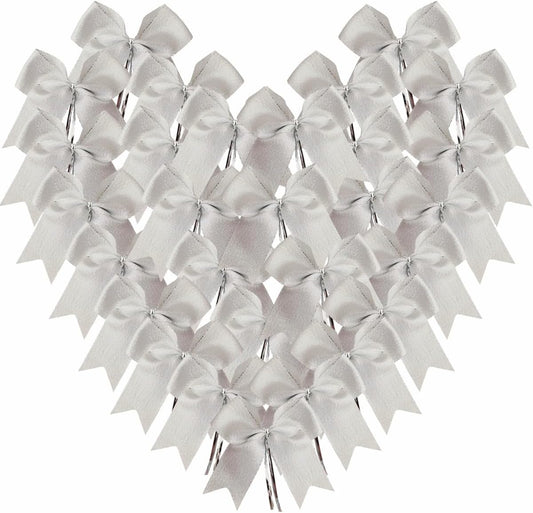 36pcs 4-1/2" Metallic Silver Bows with Twist Ties for Gift Wrapping Packing Christmas Decoration (4.5",Silver)