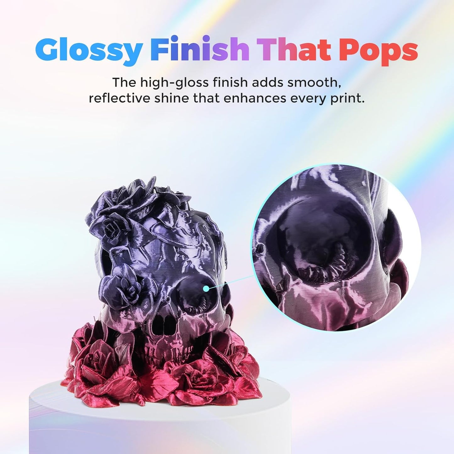 FLASHFORGE Silk PLA Filament 1.75mm Rainbow Waltz, 3D Printer Filament 1kg (2.2lbs) Spool, Smooth and Silky Texture 3D Printing Filament, Dimensional Accuracy +/- 0.02mm