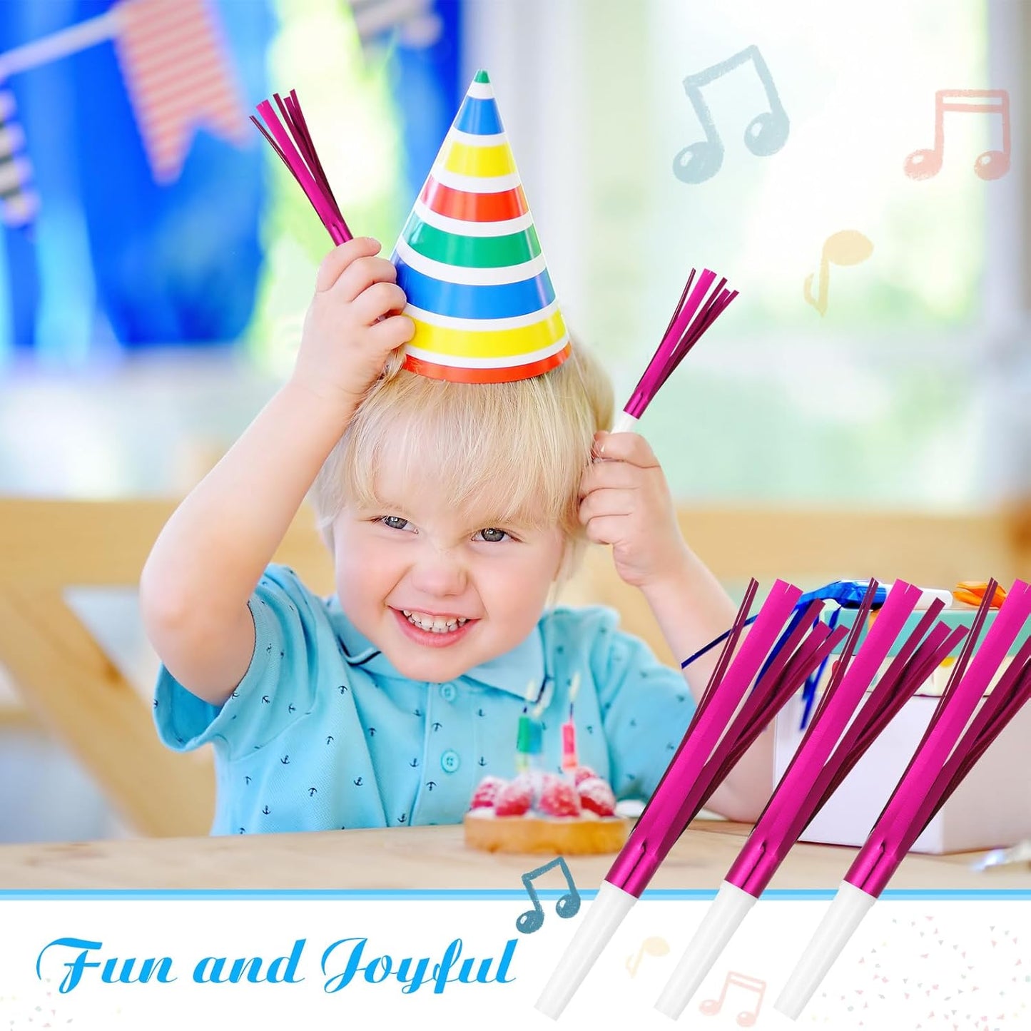 Metallic Fringed Noise Makers, for Noise Makers Party Favors, New Year Party, Baby Shower, Kids Birthday, 24 Pcs, Rose Red