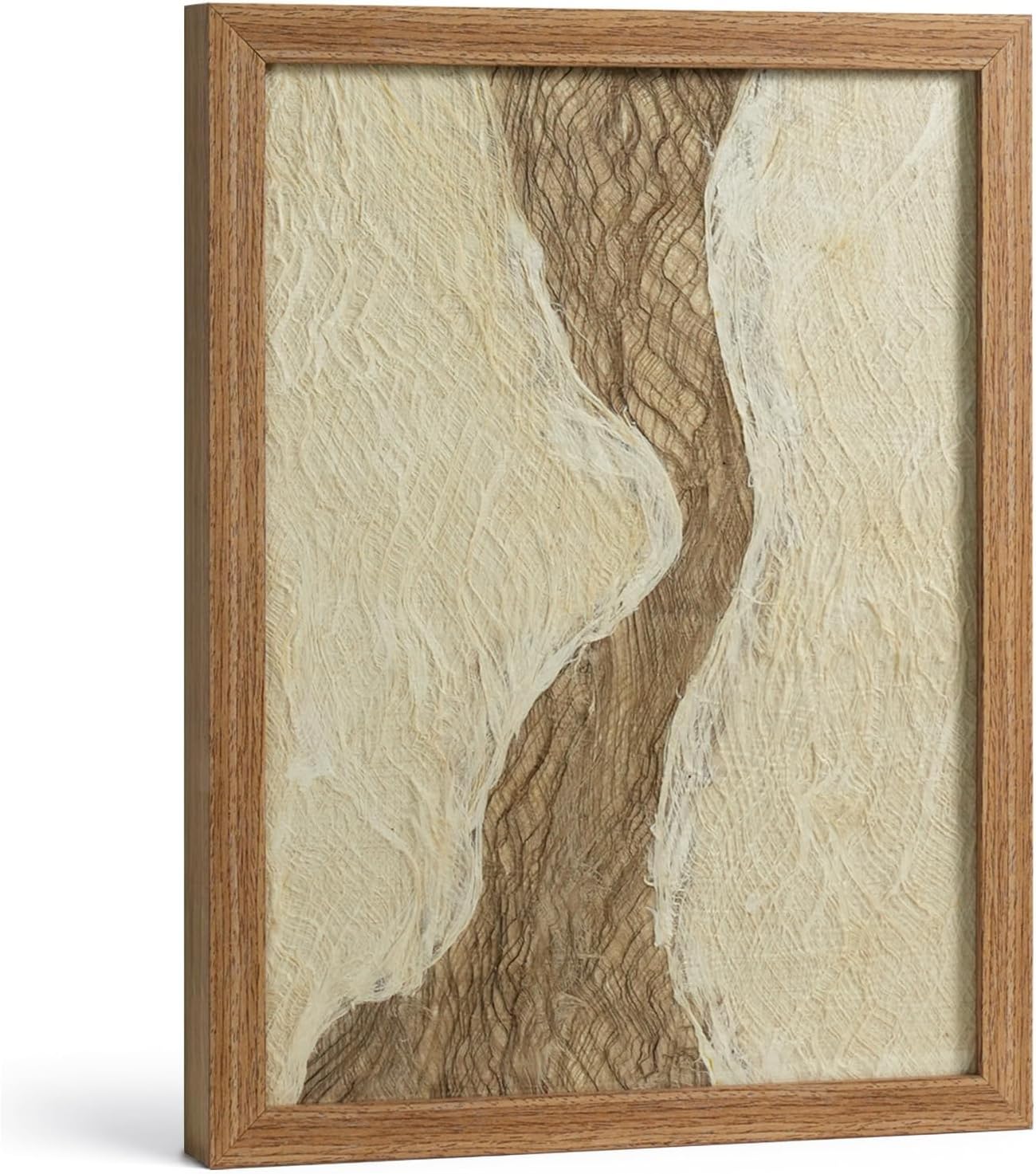 VIYYIEA Framed 3D Textured Wall Art, Handmade Paper Artwork,12x16inch, Modern Minimalist Neutral Beige Decor for Living Room Bedroom Shelf, River Abstract Picture