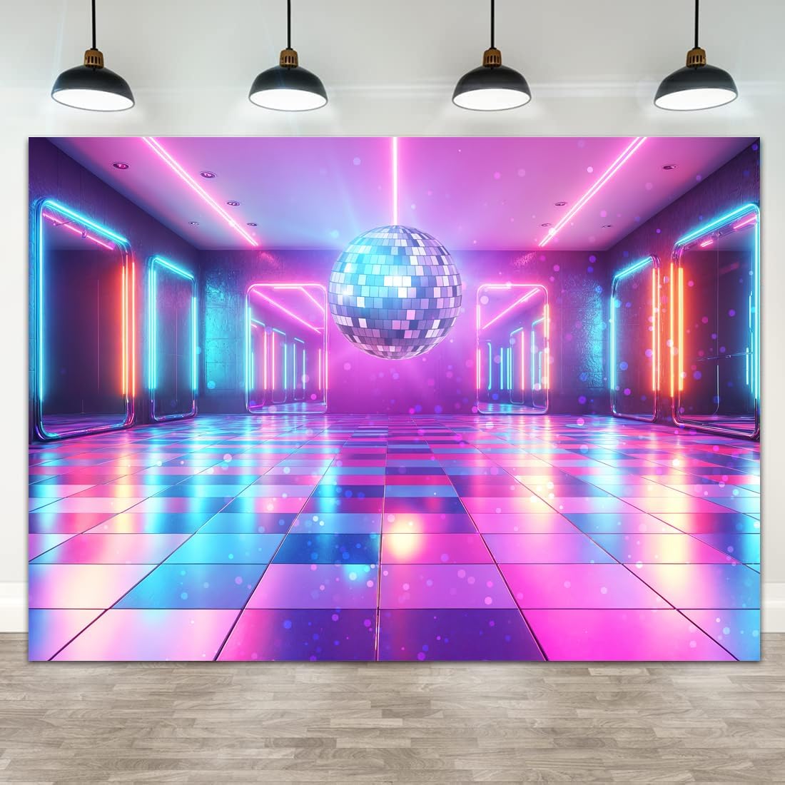 Disco Decorations Backdrop, Retro Glow Party 70s 80s 90s Theme Stage Dance Background Disco Party Decoration, Polyester Banner PartyBackdrop for Birthday Prom Portrait Photo Props 7x5FT