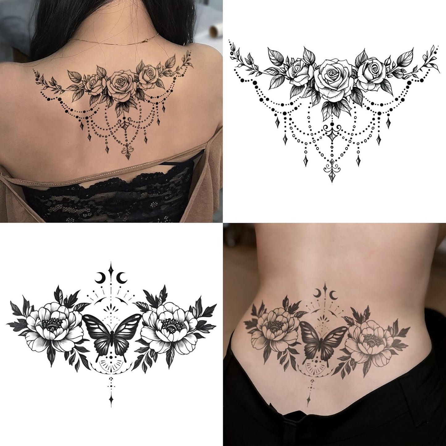Yazhiji 13 Sheet Large Chest Underboob Temporary Tattoos for Adult, 8 Sheets Sexy Rose Flower Belly Tattoos Tramp Stamp for Women, 5 Sheets Body Scar Cover Fake Chest Tattoos Stickers for Men
