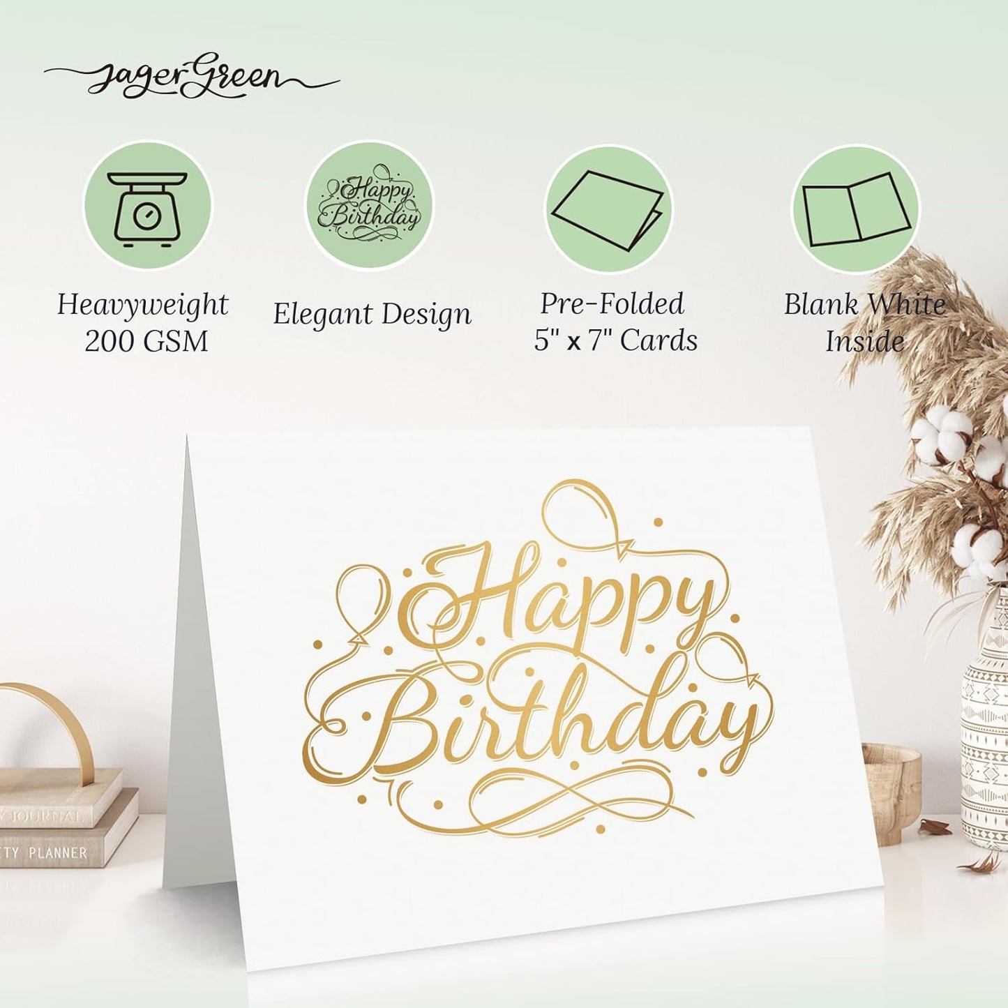 50 Pack 5x7 Birthday Cards, White Blank Happy Birthday Cards Bulk, Thick Folded Heavy Card Stock Paper for Greeting Cards, Thank You Notes, Envelopes, Card Making Supplies (Cards Only)