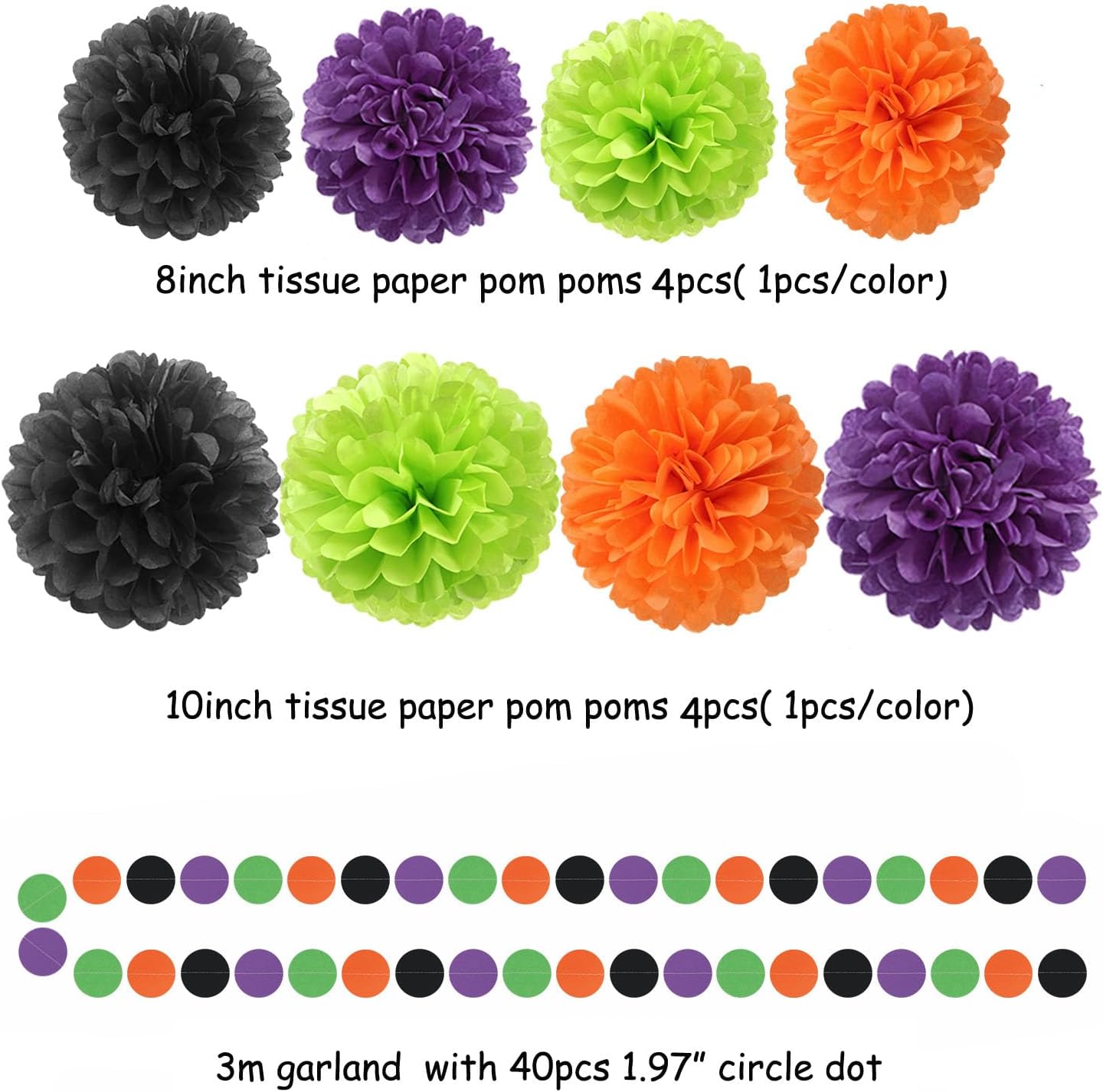 Black-Purple Orange Green Halloween Party-Decorations - 30pcs Tissue Pom Poms Streamers,Tassel Garland Banner,Birthday Wedding Baby Bridal Shower Decor Bunting Supplies Lasting Surprise