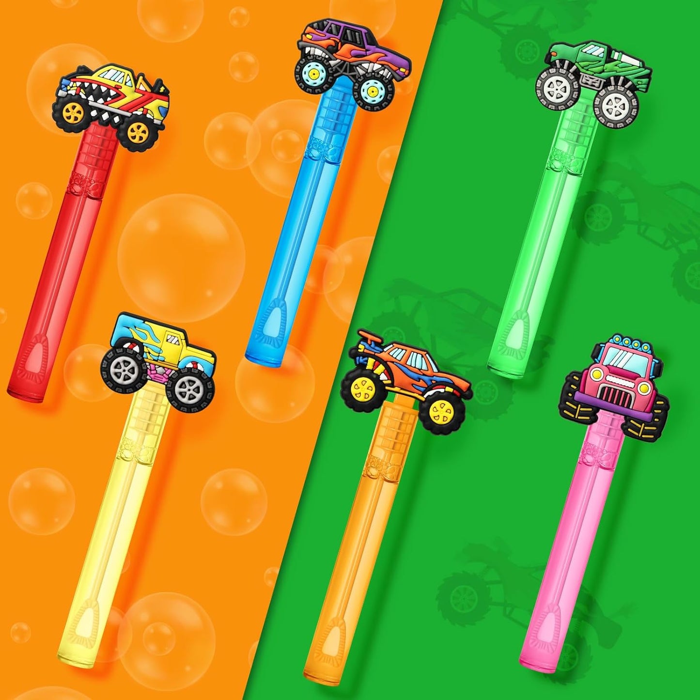 AMFZON 24Pcs Monster Truck Party Favors Bubble Wands for Kids, Truck Big Cars Mini Bubbles Wand Toys, Monster Truck Birthday Party Supplies Goodie Gift Bag Stuffers Pinata Classroom Prizes