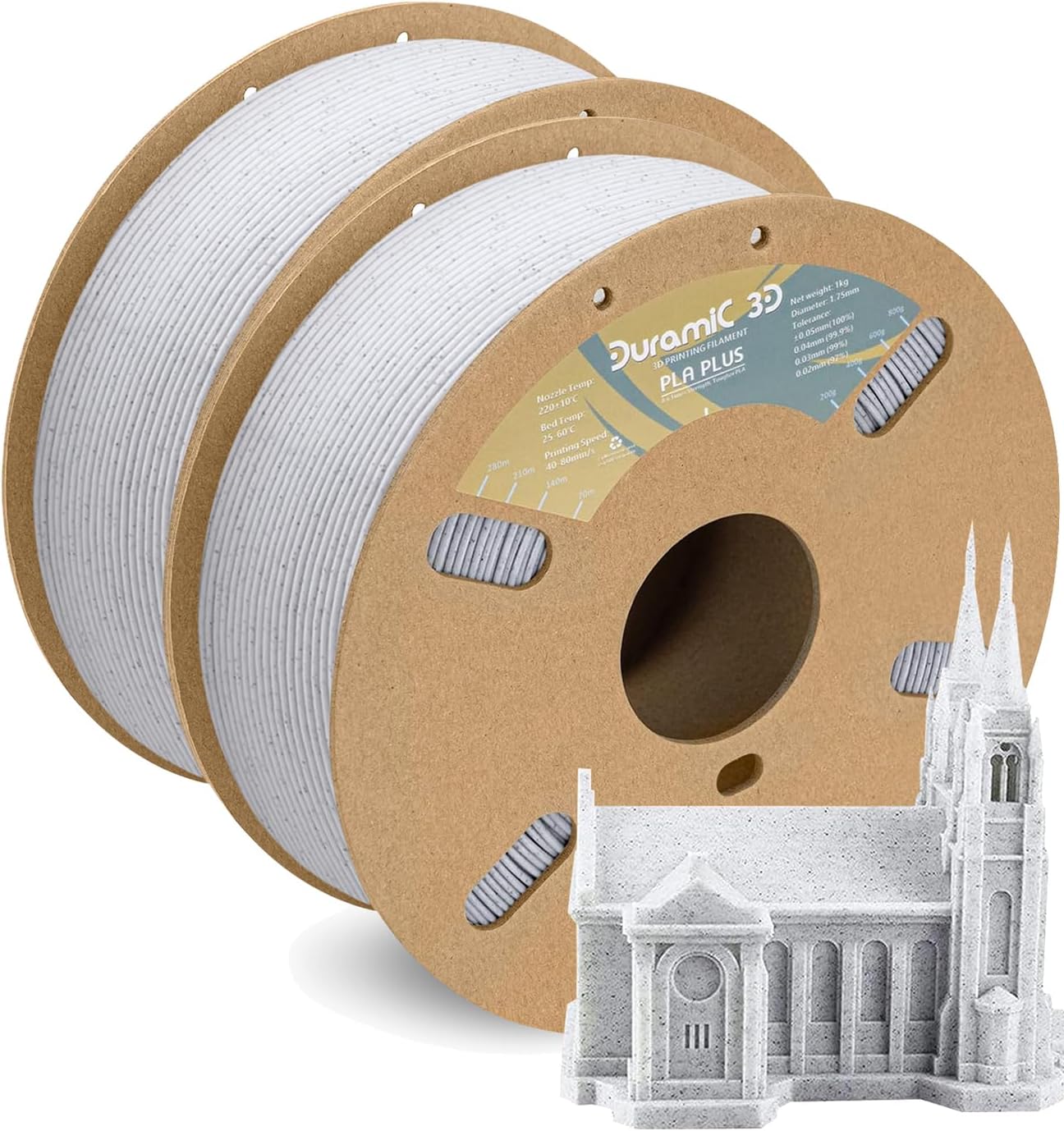 DURAMIC 3D PLA+ Filament 1.75mm 2Kg Marble, PLA Plus Filament 2 Pack 1kg Spool(2.2lbs) Tougher and Stronger, Dimensional Accuracy Probability +/- 0.02mm