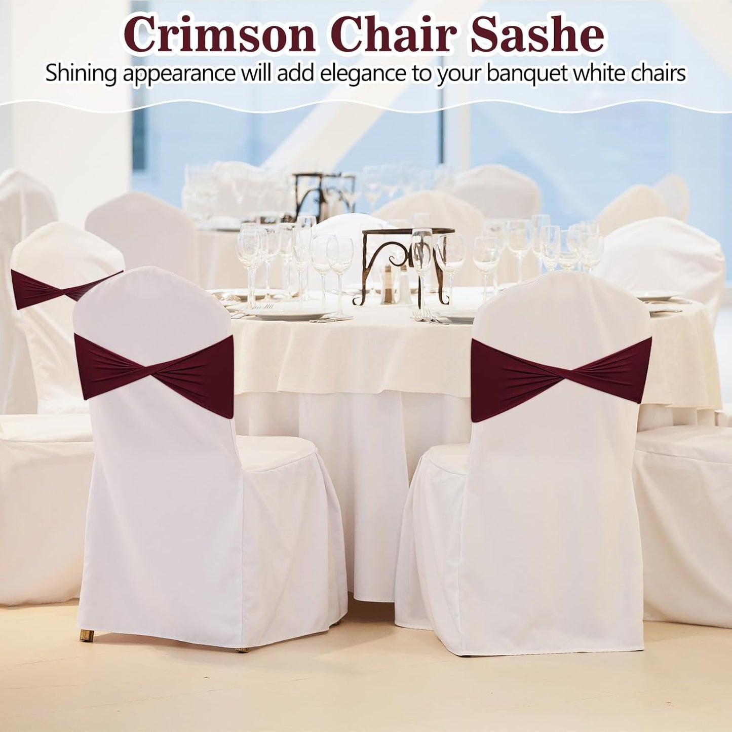 Kinlop 50 Pcs Spandex Chair Sashes Bows Chair Bands Slider Sashes for Covers Elastic Bands Ties Without Buckle Decorations for Wedding Party Events Ceremony Birthday(Burgundy)