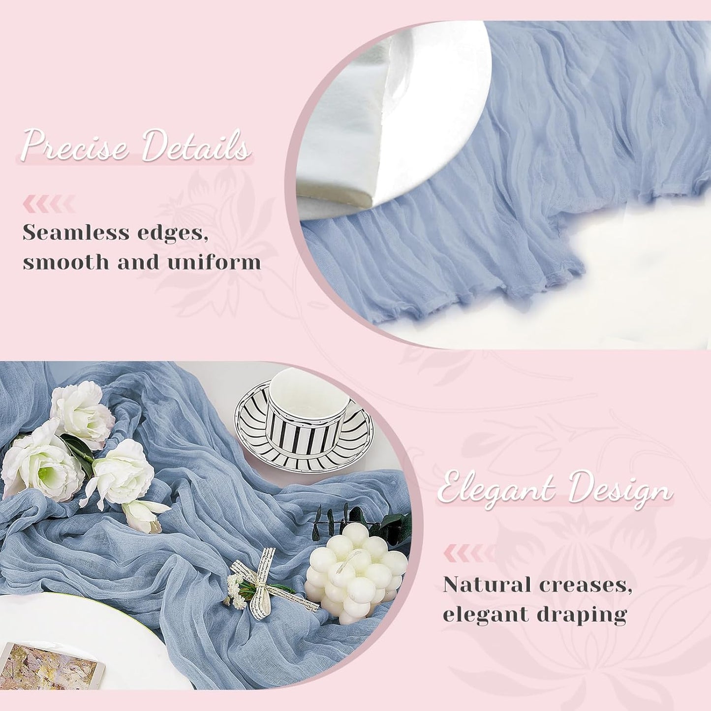 Blue Table Runner, 10Ft 120in Cheesecloth Table Runner, Gauze Rustic Cheese Cloth Table Runners for Wedding, Party, Baby & Bridal Shower, Boho Table Runners for Christmas Thanksgiving Halloween Easter